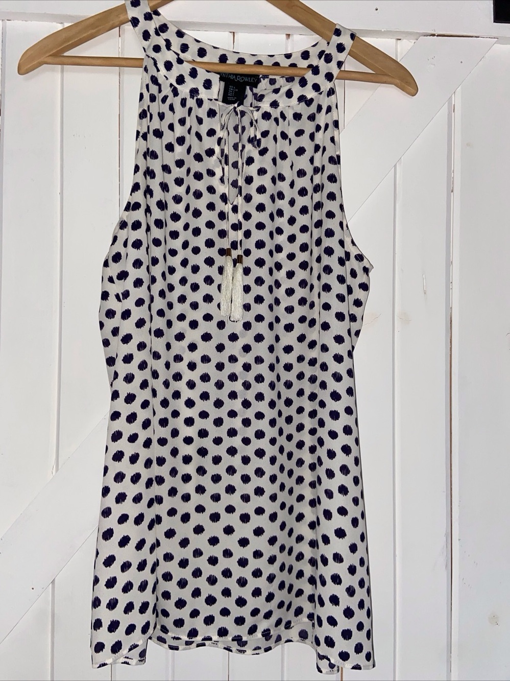 Cynthia Rowley Large Navy & White Polka Dot Sleeveless Top Blouse NWOT